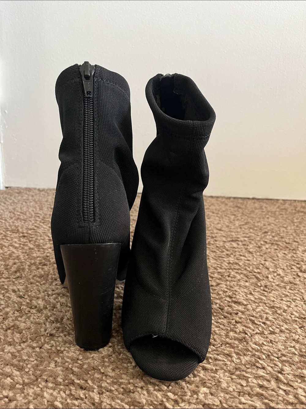 Aldo Black Peep-Toe Sock Boots